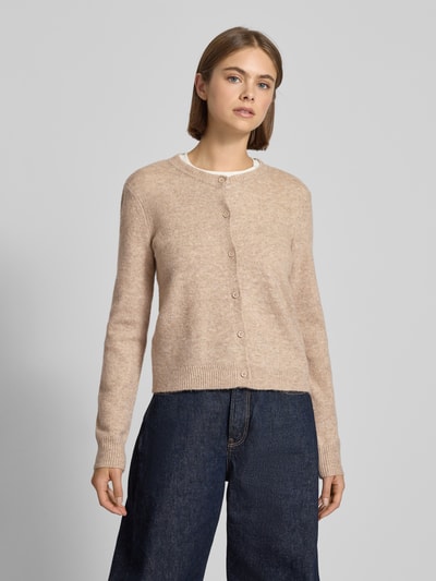 Pieces Regular Fit Strickjacke mit Woll-Anteil Modell 'MALOU' Taupe 4