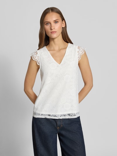 PIECES Regular fit blousetop met kant model 'OLLINE' Offwhite - 4