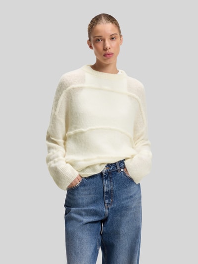 HUGO Blue Oversized Pullover aus Material-Mix mit Woll-Anteil Ecru 4