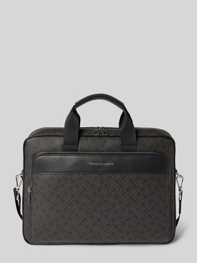 Produktfoto, Laptoptasche mit Allover-Muster Modell 'MONOGRAM' von Tommy Hilfiger, Optik: Unifarben, Allover-Muster, rechteckig, Kunstleder, Reißverschluss, Label-Prägung, Tragegriffe, abnehmbarer Schulterriemen.