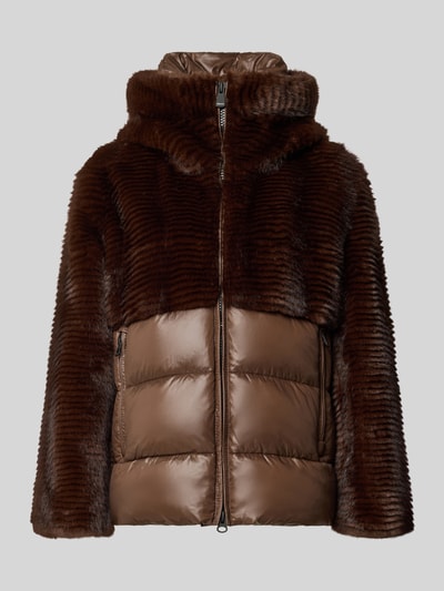 Blauer USA Regular Fit Winterjacke im Material-Mix mit Kunstfell Modell 'FANEVIL' Dunkelbraun 1