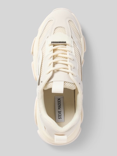 Productfoto, Sneaker met labeldetails model 'Possession' van Steve Madden, beige gecoat leer, afgeronde vorm, geprofileerde zool, maat 40