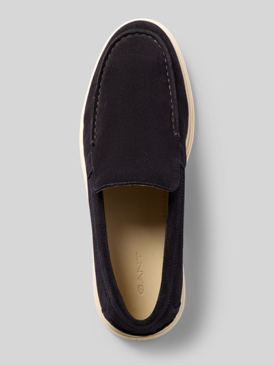 Produktfoto, Loafers aus Leder Modell 'Boery' von Gant für Herren, Echtleder in Dunkelblau, Abgerundete-Spitze, Schlupfform, Gummisohle, Absatzhöhe: 3 cm, Schafthöhe: 7 cm, Schaftweite: 5 cm, glatte und matte Textur, Größe 44.