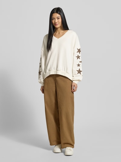 Smith and Soul Bluza o kroju oversized z dekoltem w serek Biały 1