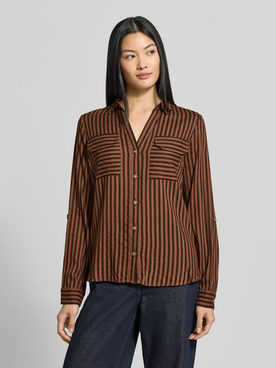 VERO MODA Regular fit blouse met lange mouwen van pure viscose model 'BUMPY' Middenbruin - 4