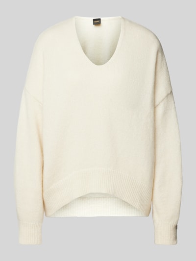 BOSS Orange Strickpullover mit Alpaka-Anteil und V-Ausschnitt Modell 'FONDYS' Offwhite 2