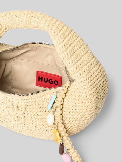 Produktfoto, Henkeltasche aus Strohgeflecht Modell 'ZEYA' von HUGO in Stroh-Optik mit Logo-Prägung, Anhänger, Reißverschluss, Hauptfach, Innenfach, Material: Papier