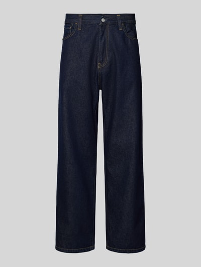 Produktfoto, ciemnoniebieskie spodnie Jeans mit weitem Bein Modell 'LANDON' od Carhartt, bawełna, szerokie nogawki, tekstura gładka