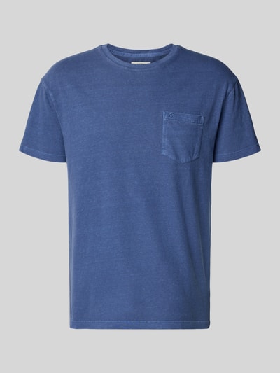 Produktfoto, T-Shirt aus Baumwoll-Leinen-Mix mit Brusttasche von Superdry in Blau, Regular-Fit, Rundhalsausschnitt, Rückenlänge 66 cm bei Größe M