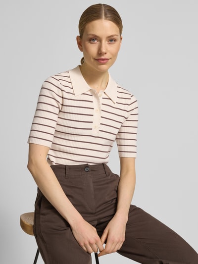 MOS MOSH Strickshirt mit Streifenmuster Modell 'Caliz' Schoko Melange 3