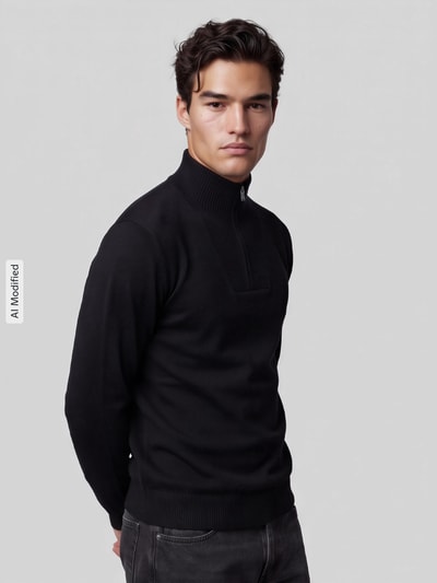 Tom Tailor Denim Troyer z czystej bawełny z detalem z zamkiem błyskawicznym Czarny 4