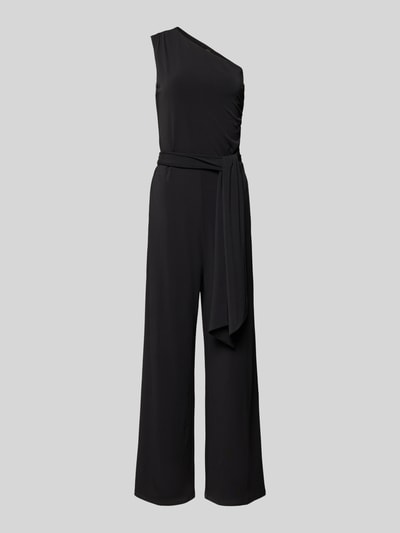 Produktfoto, Jumpsuit mit Stretch-Anteil von Oui in Schwarz, One-Shoulder, taillierte Passform, elastischer Material-Mix, glatte Textur.