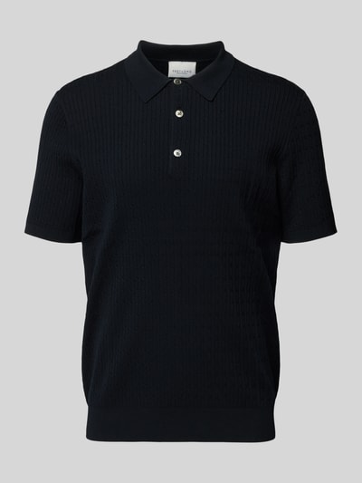 Produktfoto, Regular Fit Poloshirt mit Seide-Anteil Modell 'Luxury' von Profuomo, schwarz, Strick-Optik, gerippte Abschlüsse, Kurzarm.