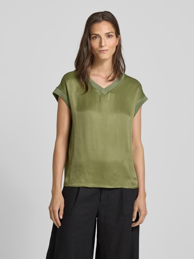 MORE & MORE Relaxed Fit Blusenshirt mit V-Ausschnitt Oliv 4