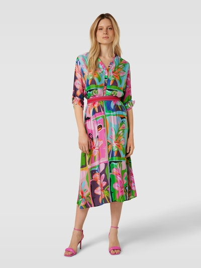 Milano Italy Midirok van viscose met bloemenmotief Felroze - 1