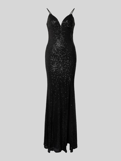 Luxuar Abendkleid mit Pailletten und Gehschlitz Black 2