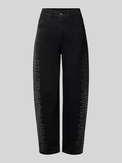 Produktfoto, Jeans aus Baumwoll-Mix mit Strasssteinbesatz von Liu Jo White in Schwarz, lockere Passform, 5-Pocket-Design, feine Strassdetails