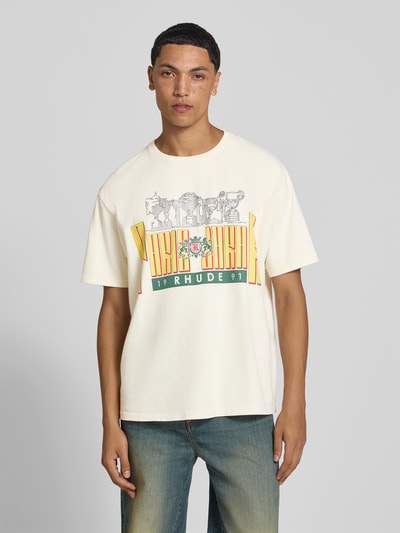 RHUDE relaxed fit t-shirt van katoen Offwhite - 4