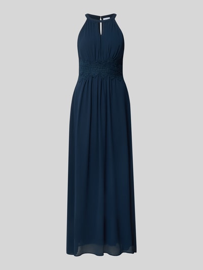 Produktfoto, dunkelblaues Maxikleid aus Chiffon, taillierter Schnitt, Spitze am Taillenband, Modell 'MILINA' von VILA