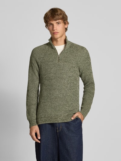 Blend Slim fit gebreide pullover met ritssluiting, model 'Darik' Olijfgroen - 4