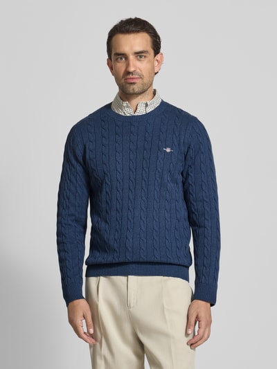 Gant Strickpullover mit gerippten Abschlüssen Jeansblau Melange 4