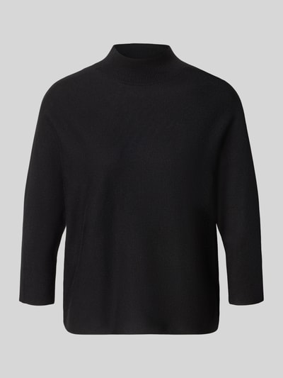Produktfoto, Regular Fit Sweatshirt aus Viskose-Mix von comma, Dames sweatshirt, Tricotlook, opstaande kraag, 1/2-mouwen, zwart