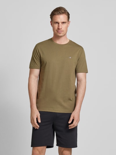 Gant T-shirt o kroju regular fit z efektem melanżu Oliwkowy 4