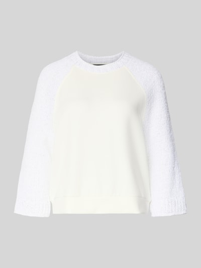Produktfoto, Relaxed Fit Pullover mit Strick-Besatz von Marc Cain in Weiß, Damen Baumwoll-Mix, Rundhalsausschnitt, elastischer Abschluss