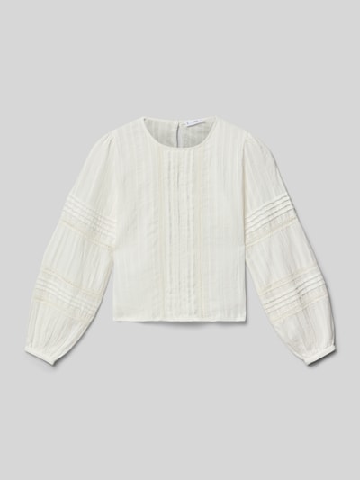 Produktfoto, Blusenshirt mit Rundhalsausschnitt von Mango für kinder, Reine Baumwolle, Lockerer-Schnitt, Raffungen, Schlüsselloch-Ausschnitt, cremefarben, feine Struktur