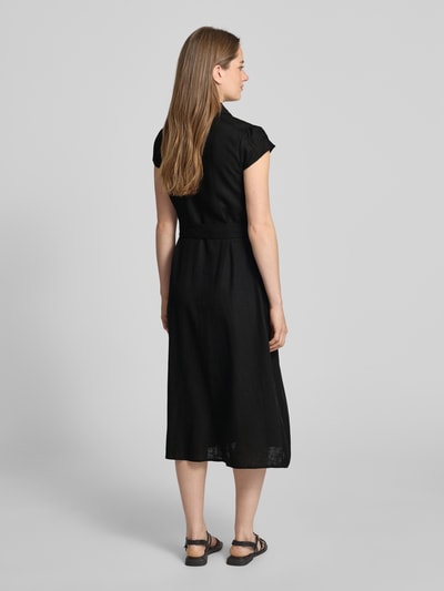 Apricot Tailliertes Midikleid aus Viskose-Leinen-Mix Black 5
