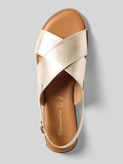 Produktfoto, Sandalen aus echtem Leder von Tamaris in Optik: Unifarben mit abgerundete Schuhspitze, Blockabsatz, Label-Prägung, Dornschließe, strukturierte Sohle, Materialverarbeitung: Veloursleder, Material: Echtleder
