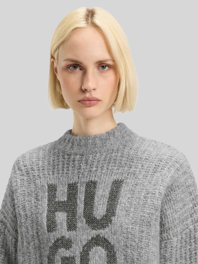 HUGO Oversized Strickpullover aus Woll-Mix Modell 'SLOGUIS' Mittelgrau 3