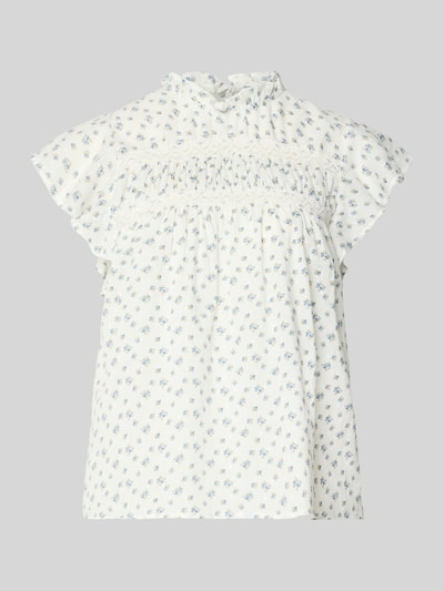 Produktfoto, Regular Fit Blusentop aus reiner Baumwolle Modell 'KATTI' von Only, Optik: Florales-Allover-Muster, Popeline, Weiß-Blau-Töne