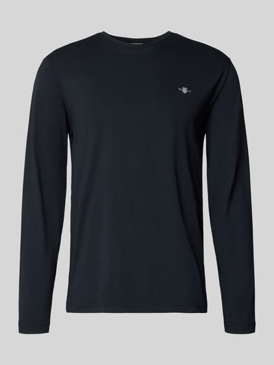 Produktfoto, Longsleeve mit Label-Stitching von Gant in Schwarz, Reine Baumwolle, Regular-Fit, gerippter Rundhalsausschnitt, Rückenlänge 68 cm bei Größe M