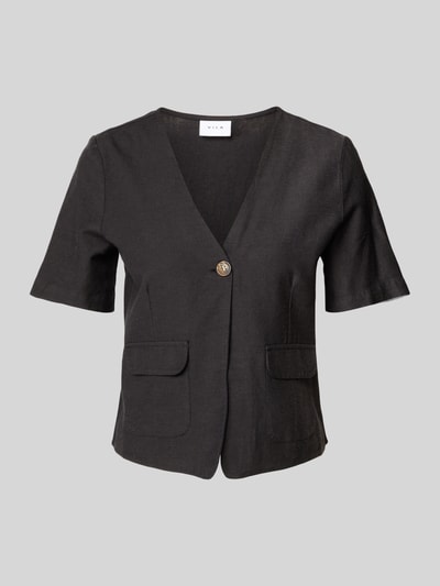 Vila Regular fit blouse met knoopsluiting en klepzakken Zwart - 2
