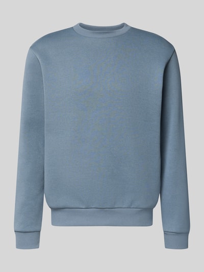 Produktfoto, Sweatshirt mit gerippten Abschlüssen Modell 'BRADLEY' von Jack & Jones, Herren, Material-Mix mit Baumwoll-Anteil, Regular Fit, Rundhalsausschnitt, Rückenlänge bei Größe M 67 cm, Ärmellänge 65 cm, einfarbig hellblau, glatte Textur.