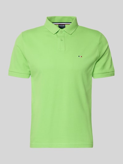 Produktfoto, Regular Fit Poloshirt mit Logo-Stitching von HECHTER PARIS, bawełna, krój regular fit, wyhaftowane logo, fakturowany wzór, kołnierzyk polo, długość tyłu w rozmiarze M: 66 cm, kolor jasnozielony