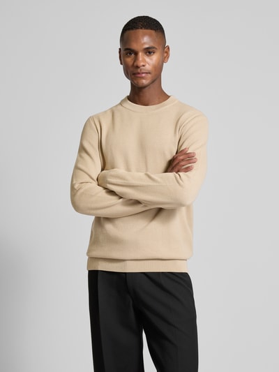 BOSS Strickpullover mit Strukturmuster Modell 'Ecaio' Beige 4