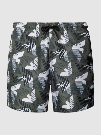 Emporio Armani Regular Fit Badehose mit Allover-Logo-Print Oliv 1