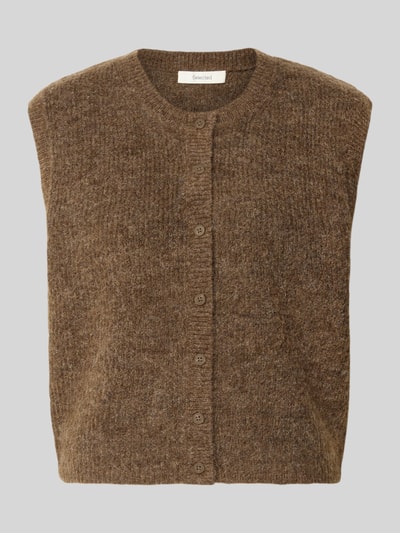 Produktfoto, Regular fit bodywarmer uit mix van wol en alpaca model 'LULU' van Selected, Dames bodywarmer, bruin, fijne textuur