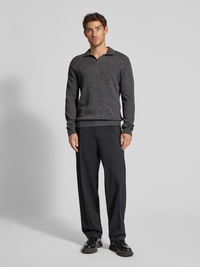 Casual Friday Sweter z dzianiny z mieszanki wełny z kołnierzykiem polo model ‘Karl’ Średnioszary 1