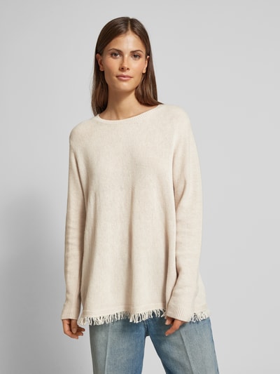 MAERZ Muenchen Wollen pullover van scheerwol met franjes Beige gemêleerd - 4