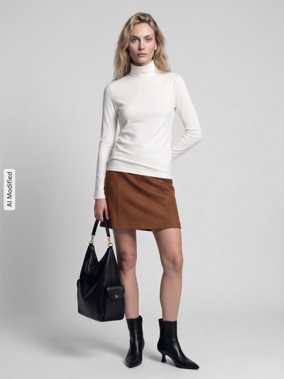 VERO MODA Ausgestellter Mini-Rock mit Teilungsnähten Modell 'DONNAHAZEL' Cognac 1