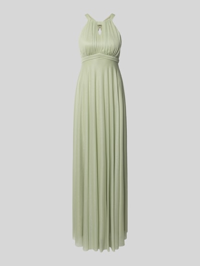 Produktfoto, Schimmerndes Abendkleid mit Schlüsselloch-Ausschnitt van Jake*s Cocktail in glanzend lichtgroen mesh, A-lijn, maxi-jurk