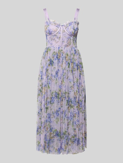 Produktfoto, Cocktailkleid aus Tüll im Allover-Look von LACE & BEADS, Midikleid in A-Linie mit floralen Pastelltönen und transparenter Textur