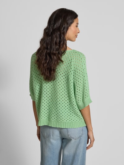 ZABAIONE Gebreide pullover met ajourpatroon, model 'Ho44liday' Rietgroen - 5
