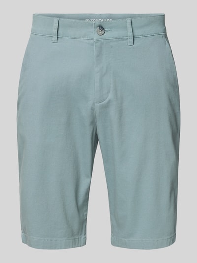 Produktfoto, Slim Fit Chinoshorts aus reiner Baumwolle von Tom Tailor in Hellblau, unifarben, seitliche Eingrifftaschen, klare Textur