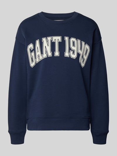 Produktfoto, navyfarbenes Sweatshirt mit Label-Print und Rundhalsausschnitt von Gant, Reine Baumwolle, Relaxed-Fit, Damen