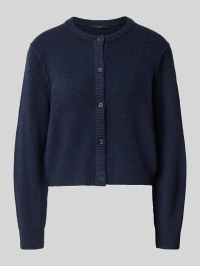 Produktfoto, Strickjacke mit Rundhalsausschnitt und Knopfleiste von Oui, dunkelblau, Material-Mix mit Woll-Anteil, Regular Fit.