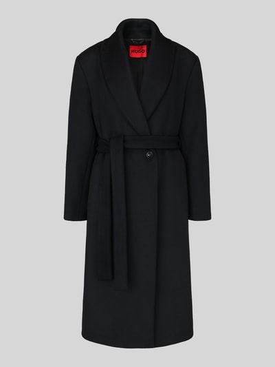Produktfoto, schwarzer Regular Fit Mantel mit Woll-Anteil Modell 'Mindina' von HUGO für Damen, schlichtes Design, glatte Oberfläche